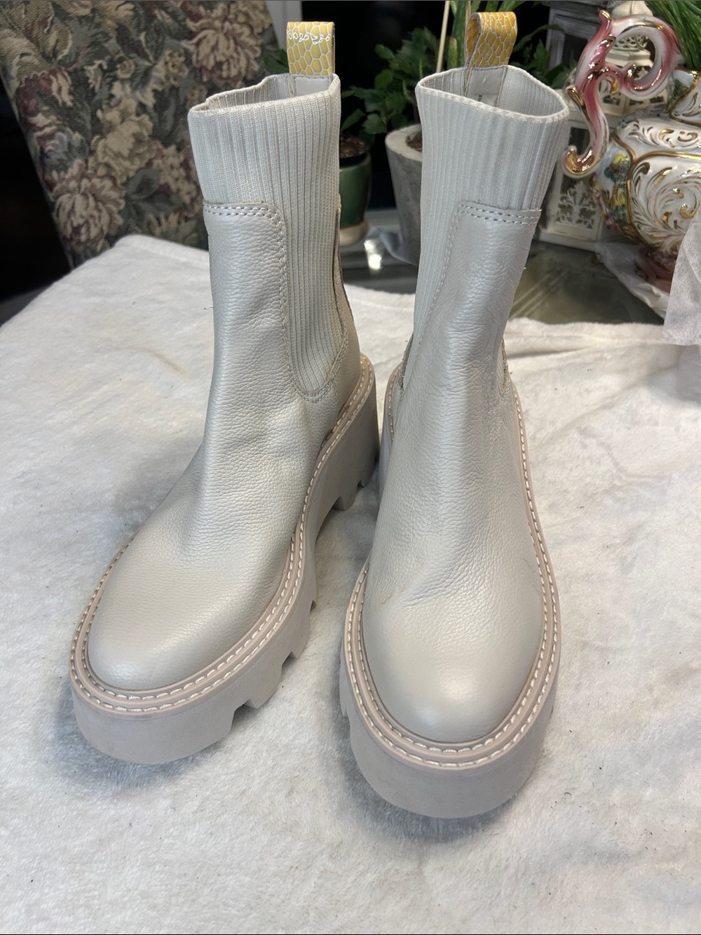 Dolce Vita Cream Chunky Lug Chelsea Boots
